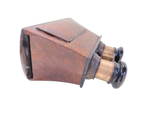 A 19th century walnut cased Stereoscope viewer with working focus, together with a collection of approx 15 glass slides of Eu