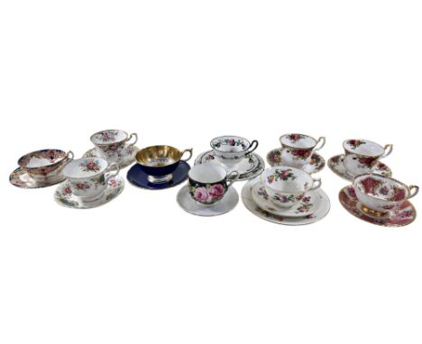 A collection of cups and saucers to include two trios - Masons Crescent and Shelley China tea cup, saucer and side plate, two