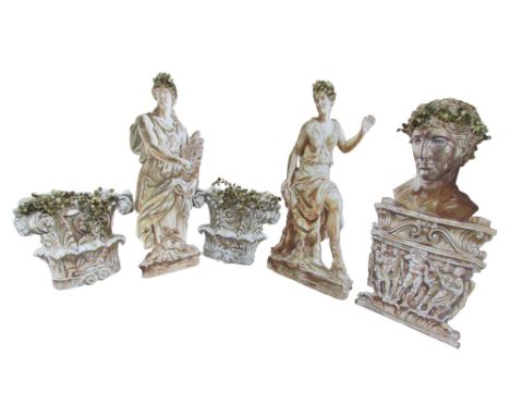 A collection of theatre props/scenery in the form of classical figural dummy boards and column capitals, painted on MDF or si
