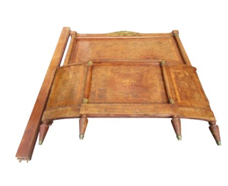 A late 19th century burr walnut and marquetry inlaid double bedstead to accept a 4ft 6 mattress 