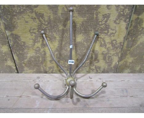 An Edwardian brass six-branch wall mounting coat/hat stand, 48cm max
