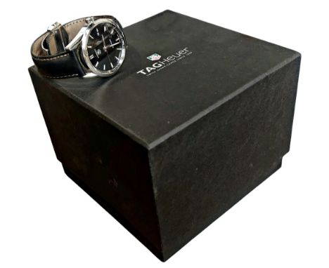 Tag Heur. A gentleman’s ‘Carrera’ stainless steel automatic wristwatch, the round black dial with applied silver framed white