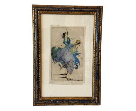 Elyse Ashe Lord (British, 1900-1971) - 'The Dance', signed limited edition hand-coloured drypoint etching 3/50, sheet dimensi