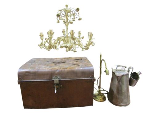 19th century polished steel street vendors churn and measure, together with a polished steel measure, an Edwardian style bras