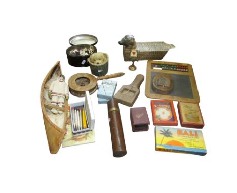 A collection of vintage miscellaneous toys and games including playing cards, abacus, alphabet squares, etc