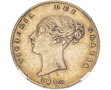 UNITED KINGDOM. Victoria, 1837-1901. Gold half-sovereign, 1856. London. First small young head of Victoria facing left, hair 