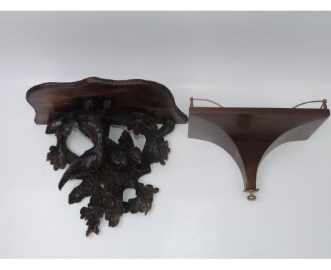 Carved Black Forest Wall Shelf - Birds in Tree and One Other 