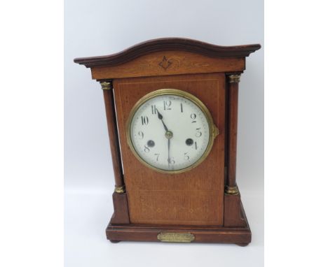 Art Nouveau Inlaid Mahogany Mantel Clock 