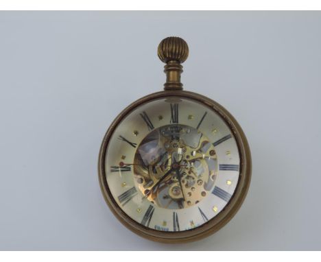 Brass and Glass Desk Clock with Magnified Convex Face - Swiss Made 