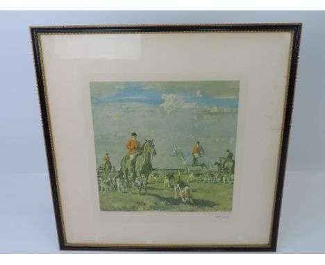 Signed Framed Alfred Munnings Hunting Print - Visible Picture 17.5" x 17.5" 