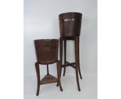 2x Coopered Wooden Planters By R A lister &amp; Co on Stands 