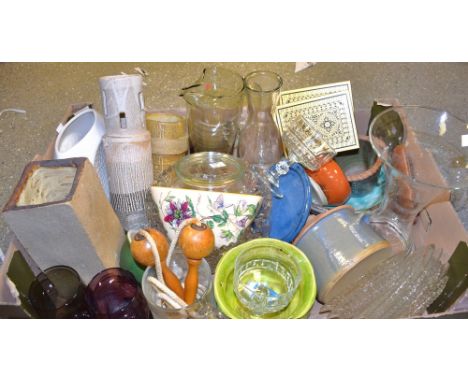 Ceramic Glass - A studio pottery vase; others planter, glass jug; drinking glasses; etc; quantity