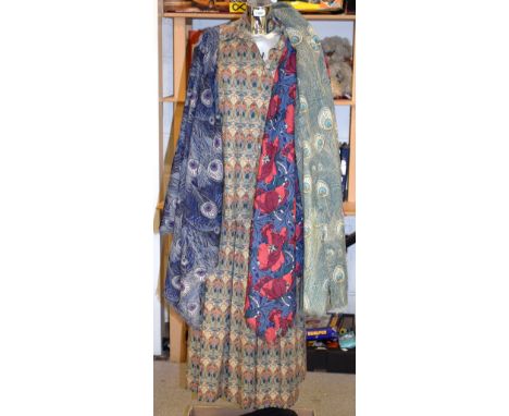 Vintage Costume - Liberty woollen shawl Hera design peacock feathers blue;  others green and Art Nouveau;  ladys two piece ou