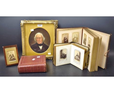 Cabinet cards and carte de viste albums; a watercolour and gouache portrait; etc; all attributed to the same family