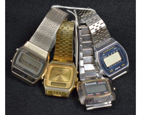 Four digital wristwatches, Sanyo, Pulsar, Casio and Accurist