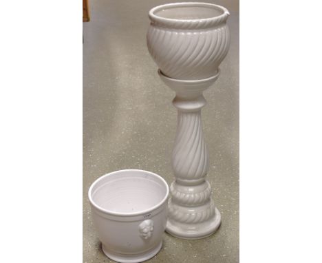 A fluted jardiniere and stand;  a large planter