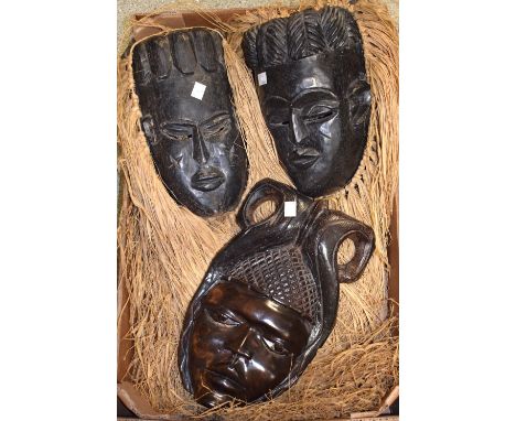 Tribal Art - three West African hardwood masks