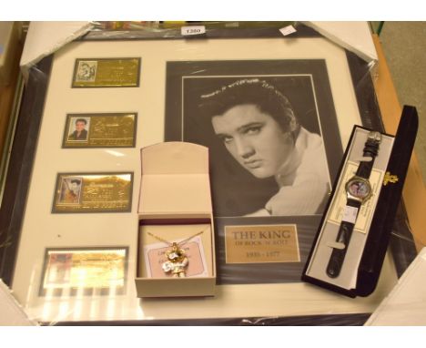 Elvis Presley - an Inspirations novelty gilt metal and enamel Teddy Bear pendant, limited edition 15/100;  an Elvis Presely E