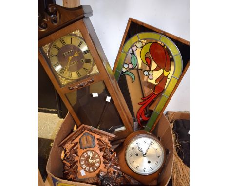 A Smiths mantle clock; a cuckoo clock; a wall mounted clock; a mirror (4)