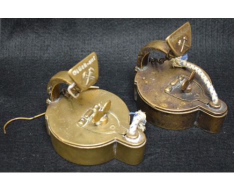 A German brass miner's lamp; another (2)