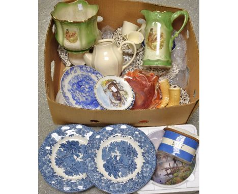 Ceramics - a T.G. Green Cornish Ware hinged salt trough; a similar tea cup and saucer; an Alfred Meakin four-setting coffee s