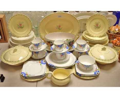 Ceramics - an Art Deco style part tea service for six; a Staffordshire dinner service for six, including tureens, plates, sid