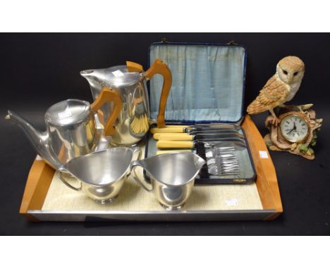 A four piece Picquot ware tea service, tray en-suite; etc