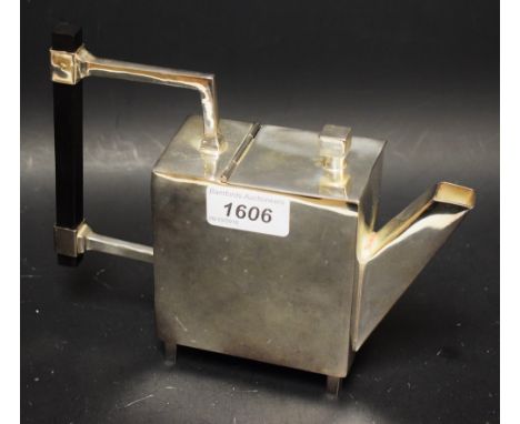 An Art Deco silver plated cubist tea pot 