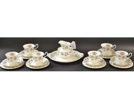 A Royal Albert Winsome pattern six-setting tea service, comprising tea cups, saucers, tea plates, milk jug and sugar basin, p