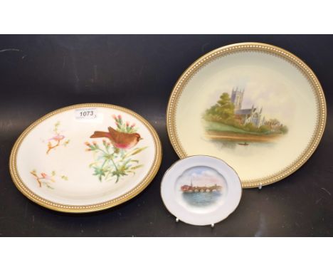 A Royal Worcester Named View dessert plate, Lincoln, 23cm diam, crown and circle mark;  a Royal Worcester Named View trinket 