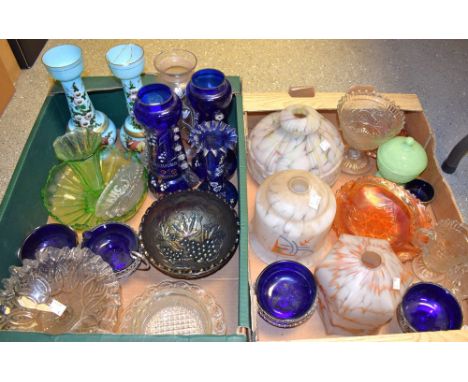 Glassware - Victorian hand painted vases; carnival glass; 1930s light shades; etc