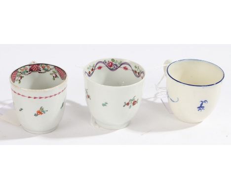 Two 18th Century New Hall porcelain coffee cups, the first with purple ribbon decoration (circa 1785-87), the second painted 