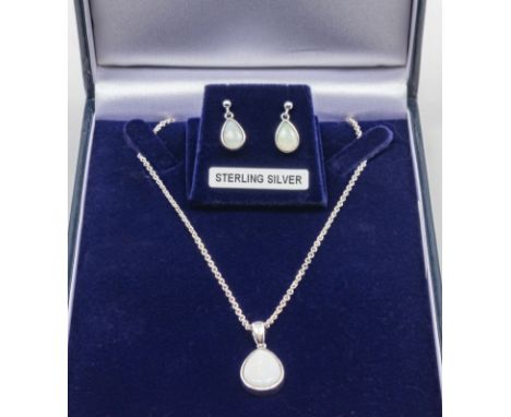 Silver chain (44cm). with opal pendant and matching earrings
