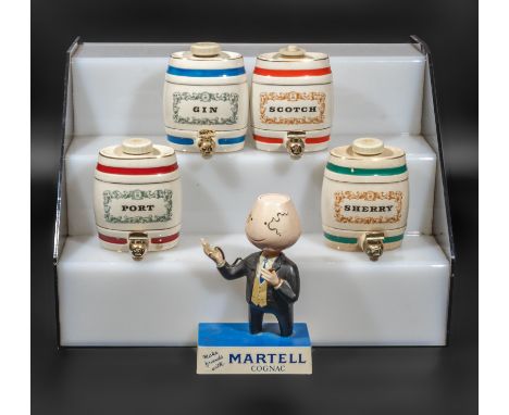 Four Wade pottery barrel decanters and. Martel brandy shop display