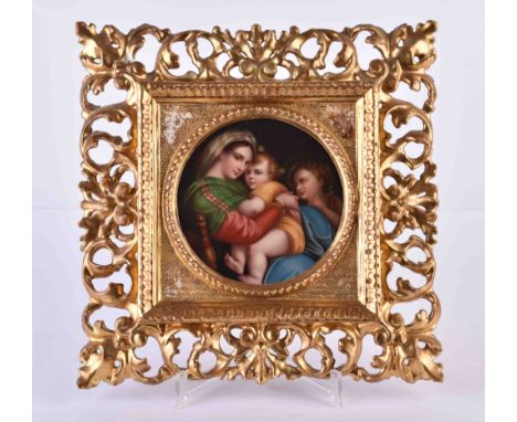 Bildplatte Firenze(Florenz) Italien um 1900"Madonna della Sedia"feine farbige Bemalung nach Raphael, 1483 Urbino-1520 Rom, ei