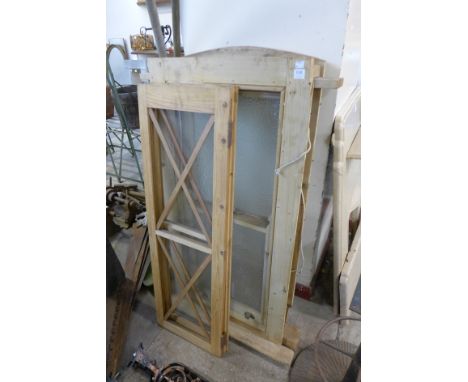 A Victorian pine sash window and a pair of pine cabinet doors