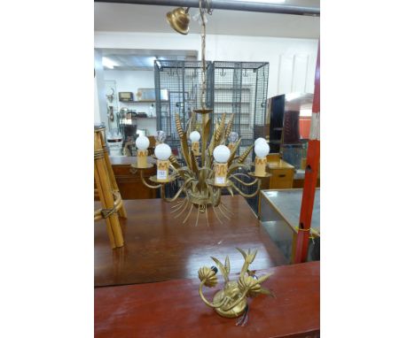 An Italian gilt metal chandelier and matching wall light
