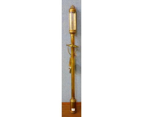 A Portugese brass marine stick barometer, signed N. Desterro, Lisbon