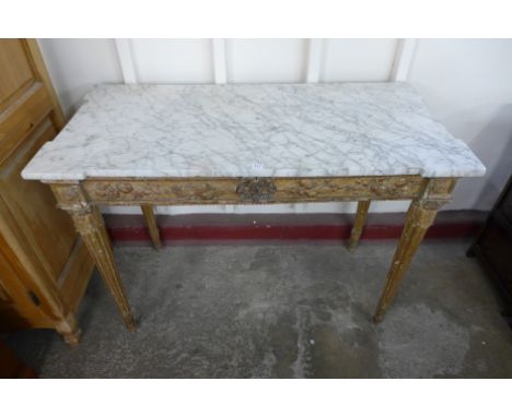 A 19th Century Neo-Classical style carved gilt wood and marble topped console table
