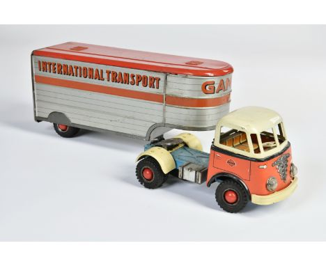Gama, LKW International Transport, W.-Germany, 45 cm, Blech, Friktion ok, LM, Z 3