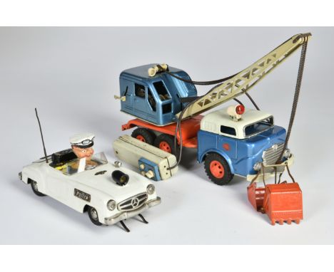 Gama, Bagger LKW + Comic Police, W.-Germany, 24 + 32 cm, Blech, LM, Z 2-/3+