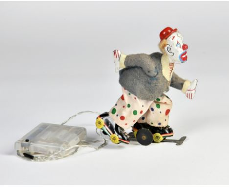 TPS, Clown on Roller Skates, Japan, 16 cm, Blech, Antrieb ok, Fernbedienung ersetzt, min. LM, Z 2