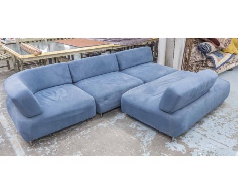 CORNER SOFA BY BO CONCEPT, in blue fabric in four sections on metal supports 281cm x 241cm, original cost over £4000. 