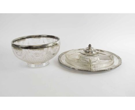 A FINE FRENCH SILVER HORS D'OEUVRES PLATTER, circa 1890; and a silver mounted cut glass bowl, Sheffield 1912.