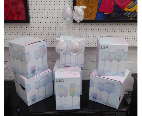 LSA INTERNATIONAL PEARL GLASSWARE COLLECTION, including eleven champagne flutes, twelve champagne saucers, five goblets, twel