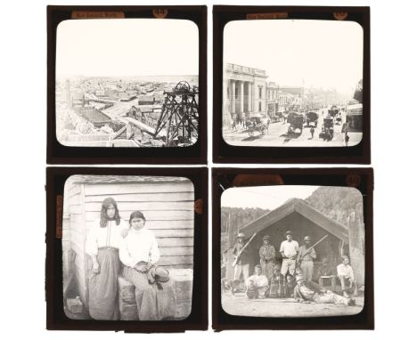 * Magic Lantern Slides. A group of 11 photographic lantern slides of New Zealand, North, c. 1920, showing people, street scen