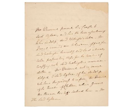 * Perceval (Spencer, 1762-1812). British statesman, barrister and Prime Minister 1809-1812. Autograph Letter in the third per