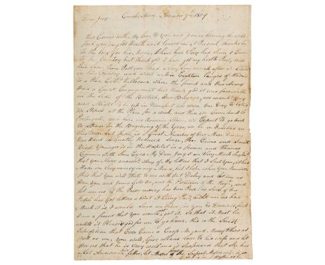 * Peninsular War. Autograph Letter Signed from 'James Carrigan, Band 95th Regiment', Campo Miore, [Portugal], 7 November 1809