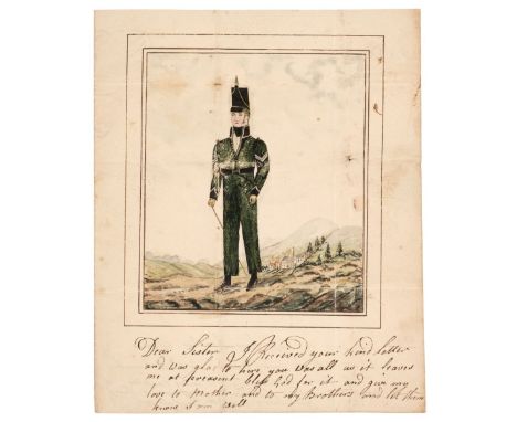 * Peninsular War. A rare illustrated Autograph Letter Signed from Corporal Daniel Sanders, 95th Regiment, no date, (watermark