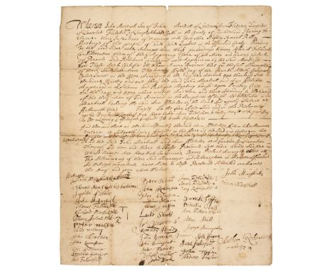 * Quaker Marriage Certificate. Manuscript marriage certificate of John Martiall son of John Martiall of Lorton and Ann Fletch